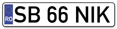 Placuta inmatriculare numar auto  SB-66-NIK, SB 66 NIK, SB66NIK