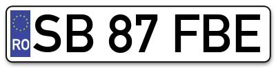 Placuta inmatriculare numar auto  SB-87-FBE, SB 87 FBE, SB87FBE