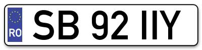 Placuta inmatriculare numar auto  SB-92-IIY, SB 92 IIY, SB92IIY