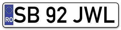 Placuta inmatriculare numar auto  SB-92-JWL, SB 92 JWL, SB92JWL