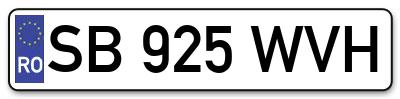 Placuta inmatriculare numar auto  SB-925-WVH, SB 925 WVH, SB925WVH