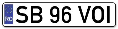 Placuta inmatriculare numar auto  SB-96-VOI, SB 96 VOI, SB96VOI