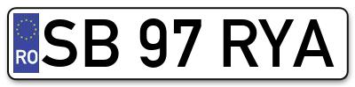 Placuta inmatriculare numar auto  SB-97-RYA, SB 97 RYA, SB97RYA