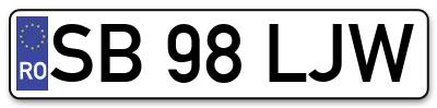 Placuta inmatriculare numar auto  SB-98-LJW, SB 98 LJW, SB98LJW