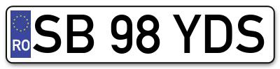 Placuta inmatriculare numar auto  SB-98-YDS, SB 98 YDS, SB98YDS