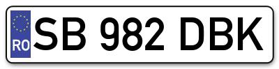 Placuta inmatriculare numar auto  SB-982-DBK, SB 982 DBK, SB982DBK