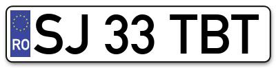 Placuta inmatriculare numar auto  SJ-33-TBT, SJ 33 TBT, SJ33TBT