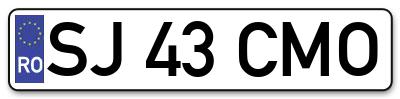 Placuta inmatriculare numar auto  SJ-43-CMO, SJ 43 CMO, SJ43CMO