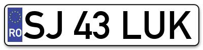 Placuta inmatriculare numar auto  SJ-43-LUK, SJ 43 LUK, SJ43LUK