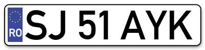 Placuta inmatriculare numar auto  SJ-51-AYK, SJ 51 AYK, SJ51AYK