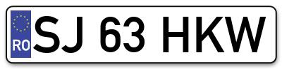 Placuta inmatriculare numar auto  SJ-63-HKW, SJ 63 HKW, SJ63HKW