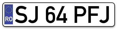 Placuta inmatriculare numar auto  SJ-64-PFJ, SJ 64 PFJ, SJ64PFJ