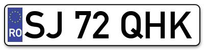 Placuta inmatriculare numar auto  SJ-72-QHK, SJ 72 QHK, SJ72QHK