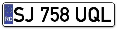 Placuta inmatriculare numar auto  SJ-758-UQL, SJ 758 UQL, SJ758UQL