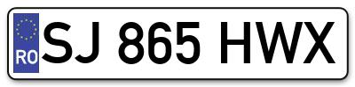 Placuta inmatriculare numar auto  SJ-865-HWX, SJ 865 HWX, SJ865HWX