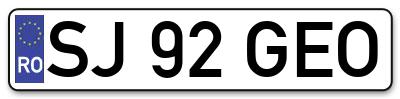 Placuta inmatriculare numar auto  SJ-92-GEO, SJ 92 GEO, SJ92GEO