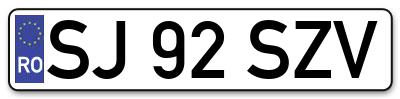 Placuta inmatriculare numar auto  SJ-92-SZV, SJ 92 SZV, SJ92SZV