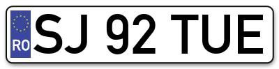 Placuta inmatriculare numar auto  SJ-92-TUE, SJ 92 TUE, SJ92TUE