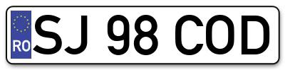 Placuta inmatriculare numar auto  SJ-98-COD, SJ 98 COD, SJ98COD