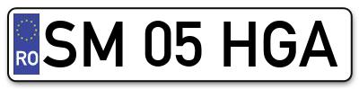 Placuta inmatriculare numar auto  SM-05-HGA, SM 05 HGA, SM05HGA