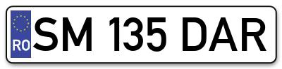 Placuta inmatriculare numar auto  SM-135-DAR, SM 135 DAR, SM135DAR