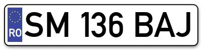 Placuta inmatriculare numar auto  SM-136-BAJ, SM 136 BAJ, SM136BAJ