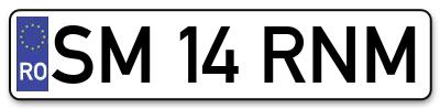 Placuta inmatriculare numar auto  SM-14-RNM, SM 14 RNM, SM14RNM