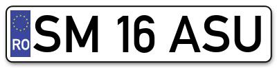 Placuta inmatriculare numar auto  SM-16-ASU, SM 16 ASU, SM16ASU