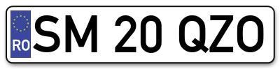 Placuta inmatriculare numar auto  SM-20-QZO, SM 20 QZO, SM20QZO