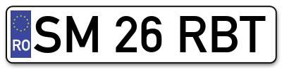 Placuta inmatriculare numar auto  SM-26-RBT, SM 26 RBT, SM26RBT
