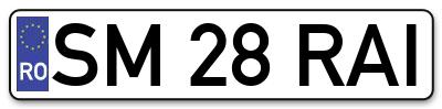 Placuta inmatriculare numar auto  SM-28-RAI, SM 28 RAI, SM28RAI