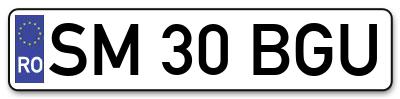 Placuta inmatriculare numar auto  SM-30-BGU, SM 30 BGU, SM30BGU