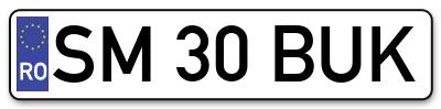 Placuta inmatriculare numar auto  SM-30-BUK, SM 30 BUK, SM30BUK