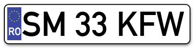Placuta inmatriculare numar auto  SM-33-KFW, SM 33 KFW, SM33KFW
