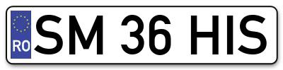 Placuta inmatriculare numar auto  SM-36-HIS, SM 36 HIS, SM36HIS