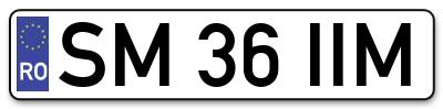 Placuta inmatriculare numar auto  SM-36-IIM, SM 36 IIM, SM36IIM