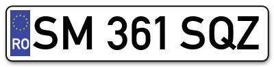 Placuta inmatriculare numar auto  SM-361-SQZ, SM 361 SQZ, SM361SQZ