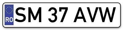 Placuta inmatriculare numar auto  SM-37-AVW, SM 37 AVW, SM37AVW