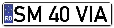Placuta inmatriculare numar auto  SM-40-VIA, SM 40 VIA, SM40VIA