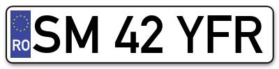 Placuta inmatriculare numar auto  SM-42-YFR, SM 42 YFR, SM42YFR