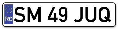 Placuta inmatriculare numar auto  SM-49-JUQ, SM 49 JUQ, SM49JUQ