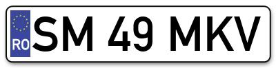 Placuta inmatriculare numar auto  SM-49-MKV, SM 49 MKV, SM49MKV
