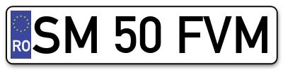 Placuta inmatriculare numar auto  SM-50-FVM, SM 50 FVM, SM50FVM