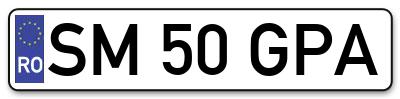 Placuta inmatriculare numar auto  SM-50-GPA, SM 50 GPA, SM50GPA