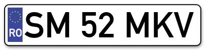 Placuta inmatriculare numar auto  SM-52-MKV, SM 52 MKV, SM52MKV
