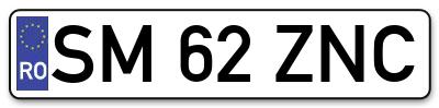Placuta inmatriculare numar auto  SM-62-ZNC, SM 62 ZNC, SM62ZNC