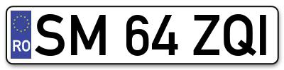 Placuta inmatriculare numar auto  SM-64-ZQI, SM 64 ZQI, SM64ZQI