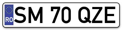 Placuta inmatriculare numar auto  SM-70-QZE, SM 70 QZE, SM70QZE