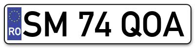 Placuta inmatriculare numar auto  SM-74-QOA, SM 74 QOA, SM74QOA