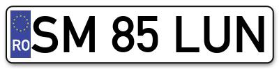 Placuta inmatriculare numar auto  SM-85-LUN, SM 85 LUN, SM85LUN